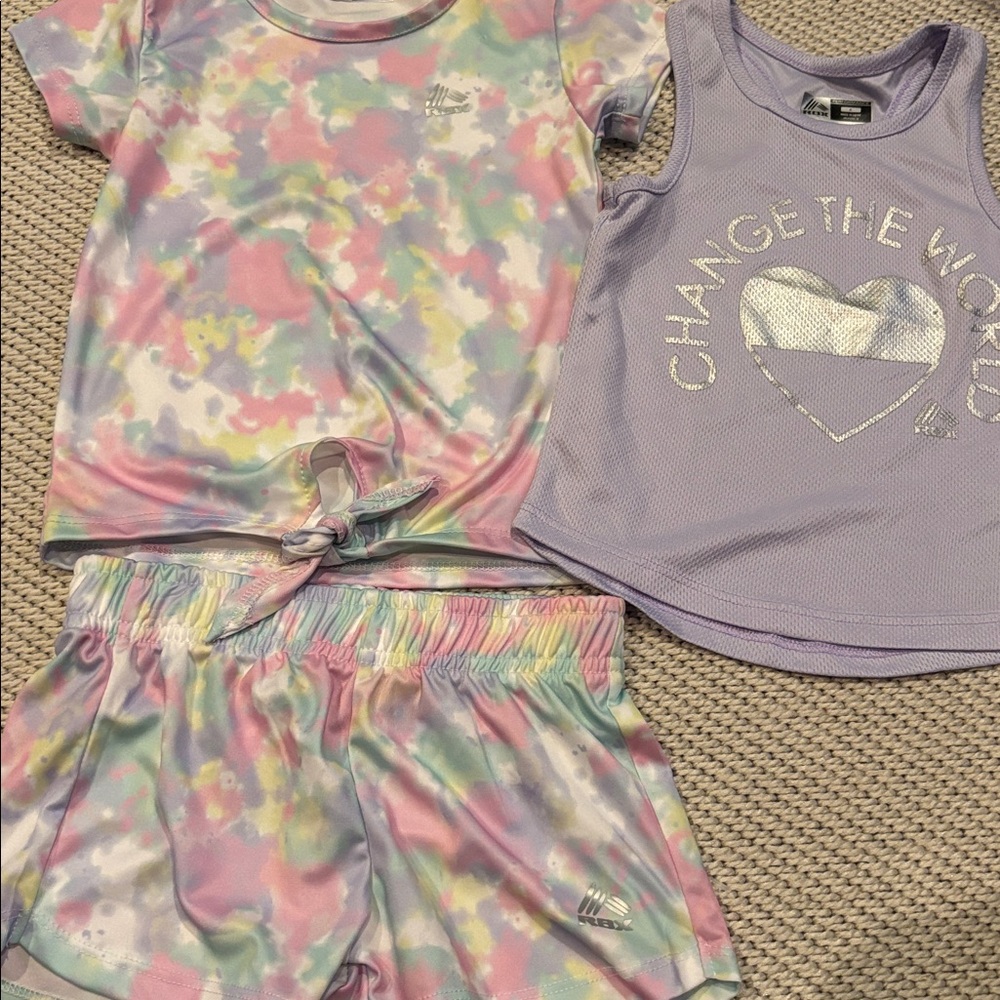 Outfit 3 piece new girls size 4 RBX 2 tops & shorts polyester